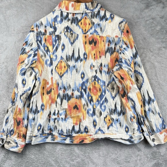 Chico's Southwestern Ikat‎ Print Jacket Womens 3 L Linen Blend Colorful Casual - Picture 2 of 11